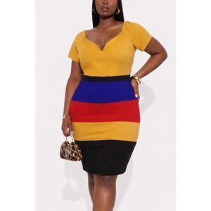 Blue Leopard Red/Yellow/Blue Kiara Color Block Dress NWT